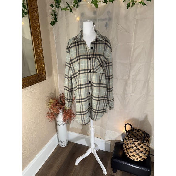 Windsor Plaid Shacket Womens Small Button Front Overshirt Jacket Sage Green - Picture 2 of 7